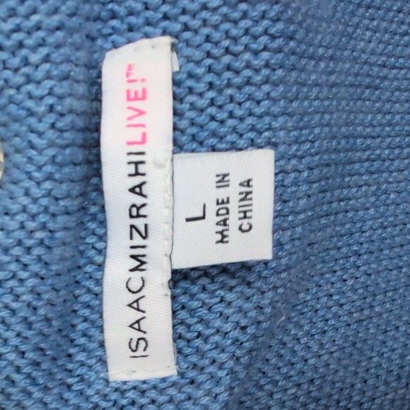 Isaac Mizrahi Live! Blue Colorblock Open Front Waterfall Cardigan- Women's Large - Picture 3 of 6
